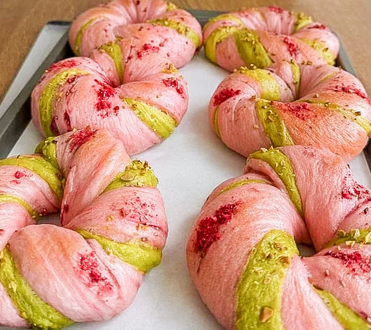 Raspberry Pistachio Sourdough Bagels